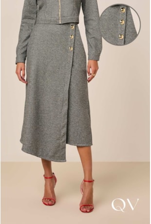 SAIA DE MALHA BARRA ASSIMÉTRICA BOTÕES CINZA - TITANIUM JEANS SAIA DE MALHA BARRA ASSIMÉTRICA BOTÕES CINZA - TITANIUM JEANS