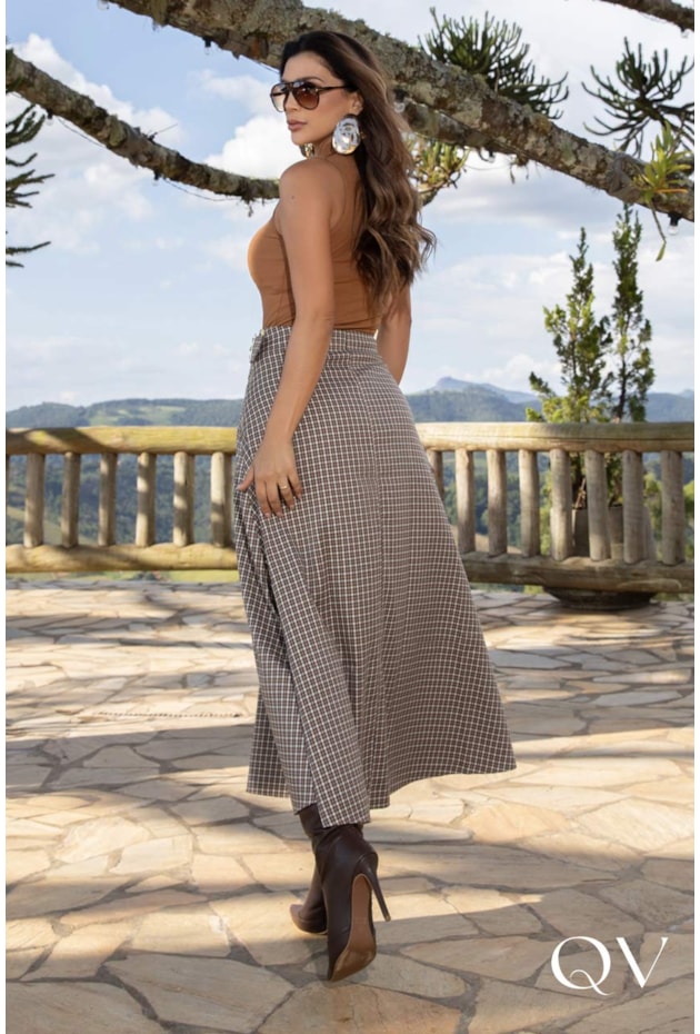 SAIA EM ALFAIATARIA COM FIVELA XADREZ - LUZIA FAZZOLLI