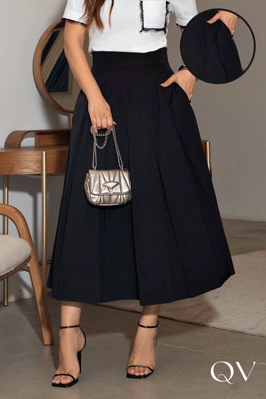 Sale saia midi preta linho Deals