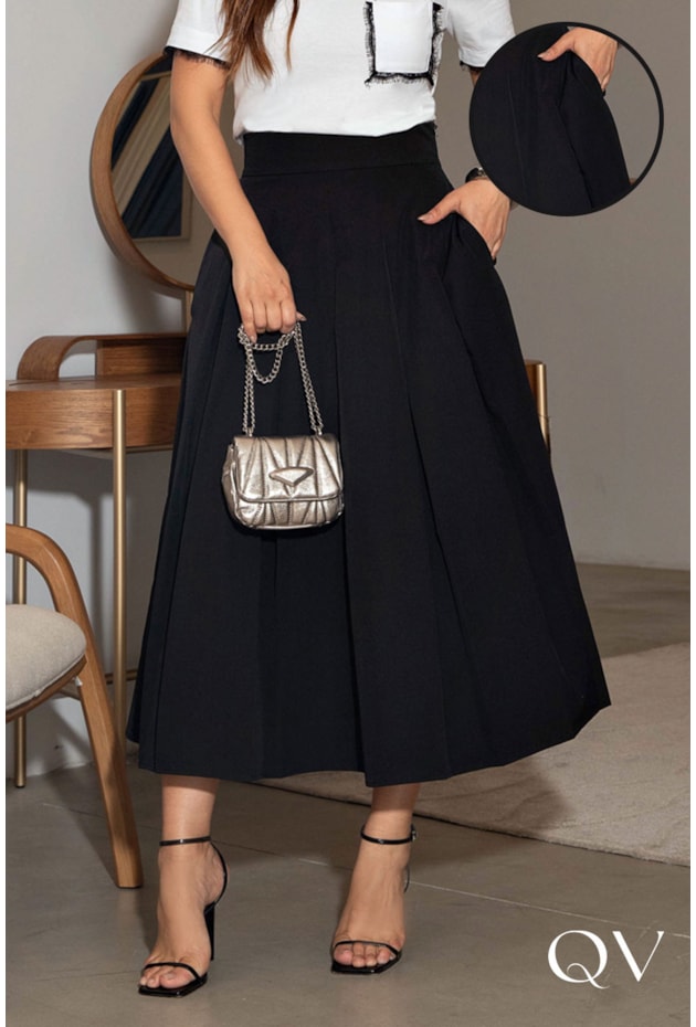 SAIA EM ALFAIATARIA MIDI GODÊ PRETO - LUZIA FAZZOLLI SAIA EM ALFAIATARIA MIDI GODÊ PRETO - LUZIA FAZZOLLI