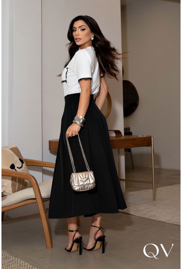 SAIA EM ALFAIATARIA MIDI GODÊ PRETO - LUZIA FAZZOLLI SAIA EM ALFAIATARIA MIDI GODÊ PRETO - LUZIA FAZZOLLI