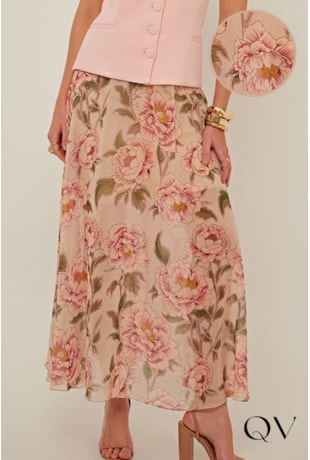 SAIA EM CHIFFON ESTAMPA VINTAGE ROSE - LINDA DE MORRER