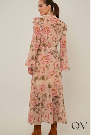 SAIA EM CHIFFON ESTAMPA VINTAGE ROSE - LINDA DE MORRER