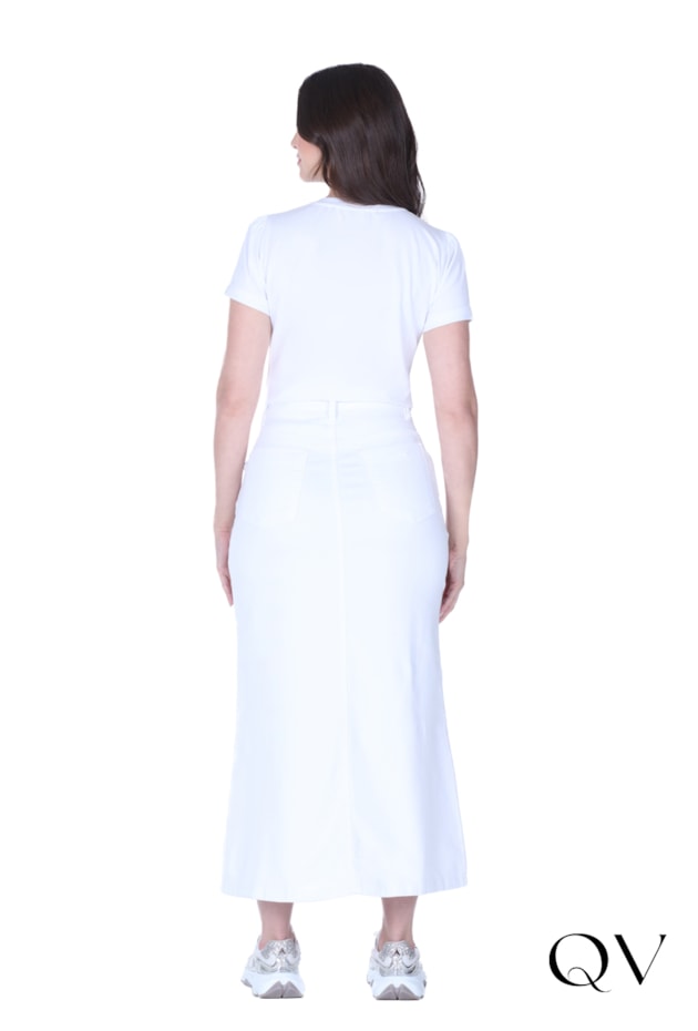 SAIA EM JEANS COLOR BOTÕES ENCAPADOS BRANCO - HAPUK