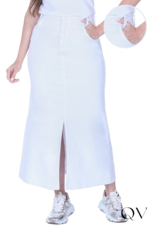 SAIA EM JEANS COLOR BOTÕES ENCAPADOS BRANCO - HAPUK