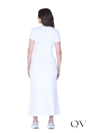 SAIA EM JEANS COLOR BOTÕES ENCAPADOS BRANCO - HAPUK