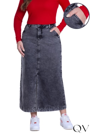 SAIA EM JEANS COLOR COM FENDA FRONTAL PRETO - HAPUK