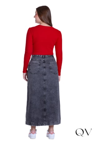 SAIA EM JEANS COLOR COM FENDA FRONTAL PRETO - HAPUK
