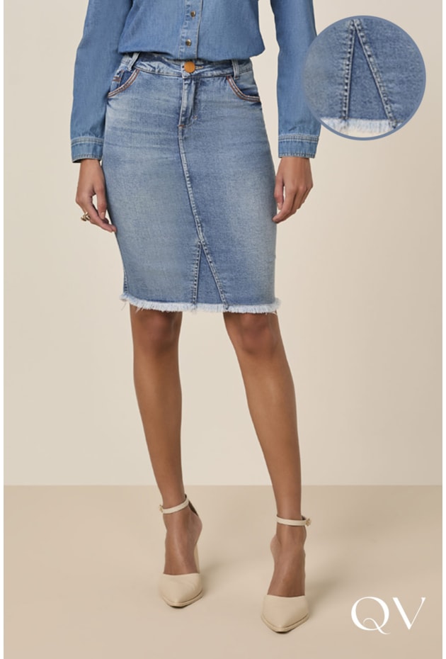 SAIA EM JEANS COM BARRA FIO AZUL - TITANIUM JEANS SAIA EM JEANS COM BARRA FIO AZUL - TITANIUM JEANS