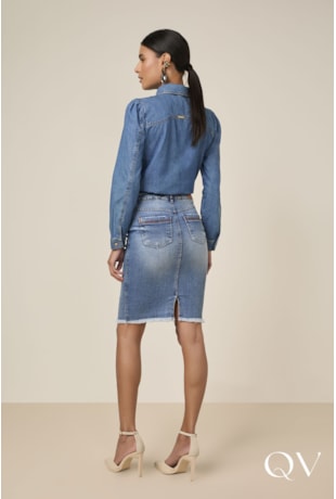 SAIA EM JEANS COM BARRA FIO AZUL - TITANIUM JEANS SAIA EM JEANS COM BARRA FIO AZUL - TITANIUM JEANS