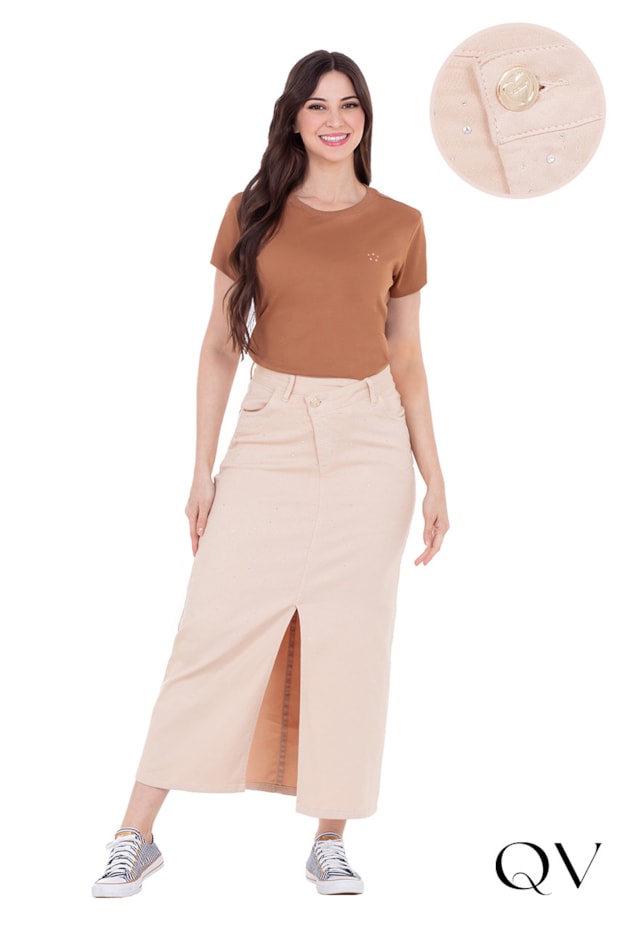 SAIA EM JEANS CÓS ASSIMÉTRICO BEGE - HAPUK SAIA EM JEANS CÓS ASSIMÉTRICO BEGE - HAPUK