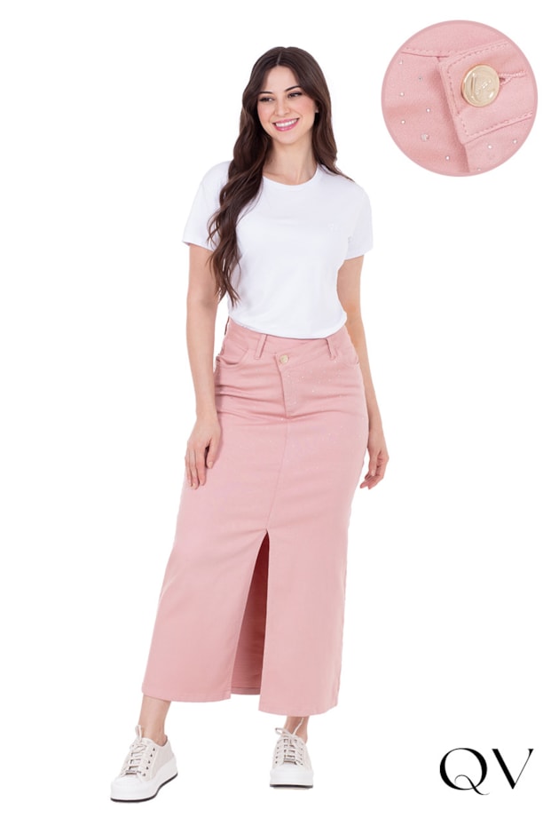 SAIA EM JEANS CÓS ASSIMÉTRICO ROSE - HAPUK