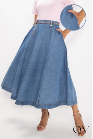 SAIA EM JEANS MIDI GODÊ AZUL - LEKAZIS SAIA EM JEANS MIDI GODÊ AZUL - LEKAZIS
