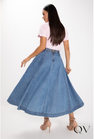 SAIA EM JEANS MIDI GODÊ AZUL - LEKAZIS SAIA EM JEANS MIDI GODÊ AZUL - LEKAZIS