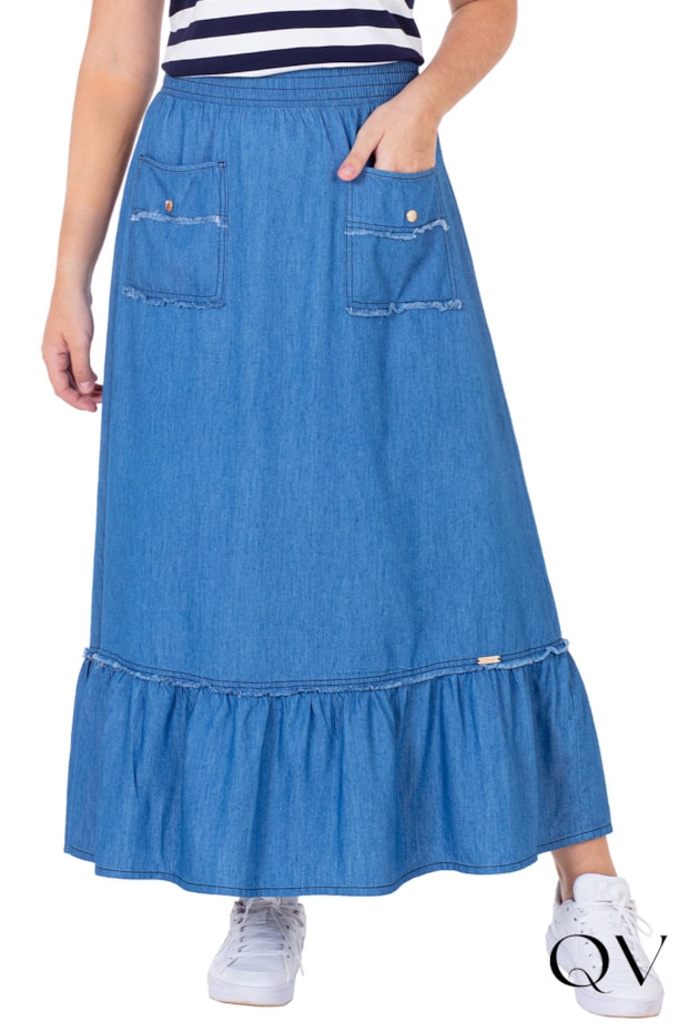 SAIA EM JEANS VIÉS FIXO AZUL - HAPUK SAIA EM JEANS VIÉS FIXO AZUL - HAPUK