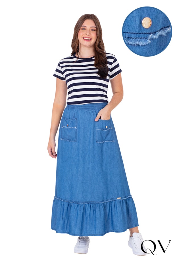 SAIA EM JEANS VIÉS FIXO AZUL - HAPUK SAIA EM JEANS VIÉS FIXO AZUL - HAPUK