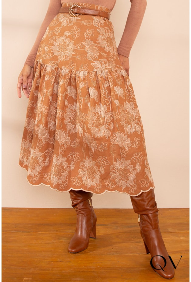 SAIA EM LAISE BORDADO NUDE - LEKAZIS SAIA EM LAISE BORDADO NUDE - LEKAZIS