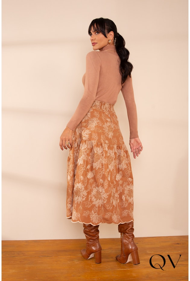 SAIA EM LAISE BORDADO NUDE - LEKAZIS SAIA EM LAISE BORDADO NUDE - LEKAZIS