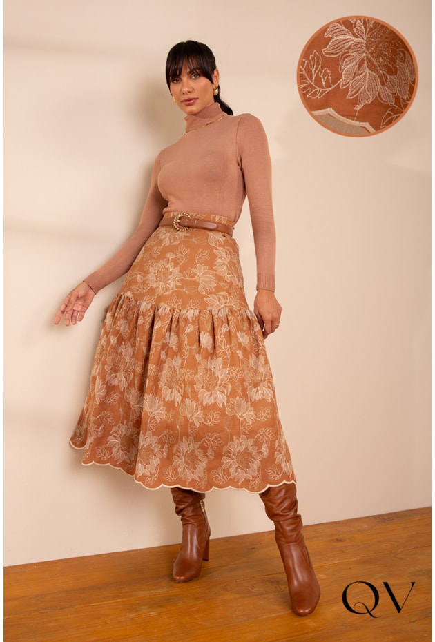 SAIA EM LAISE BORDADO NUDE - LEKAZIS SAIA EM LAISE BORDADO NUDE - LEKAZIS