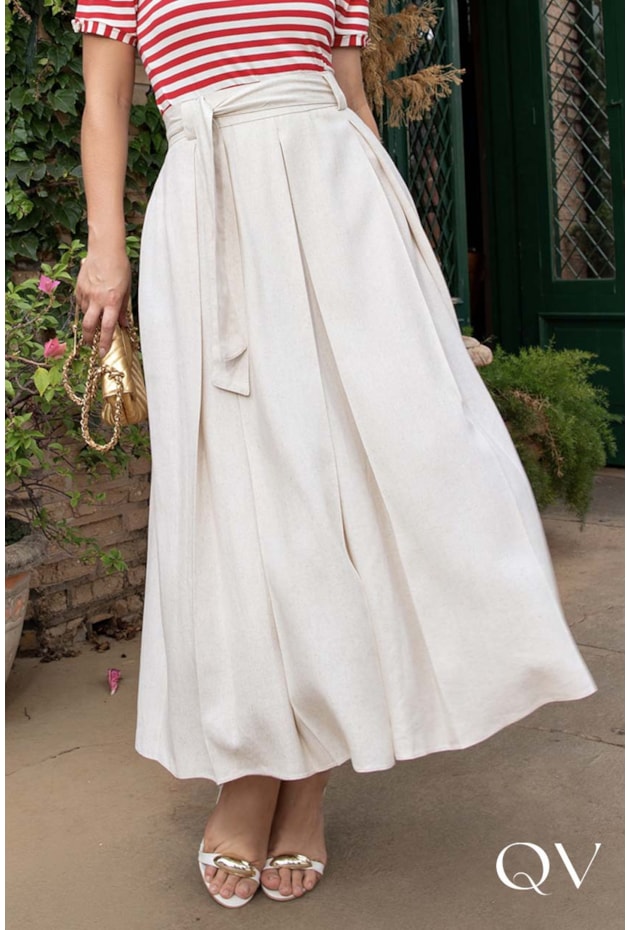 SAIA EM LINHO MISTO COM PREGAS BEGE - LUZIA FAZZOLLI SAIA EM LINHO MISTO COM PREGAS BEGE - LUZIA FAZZOLLI