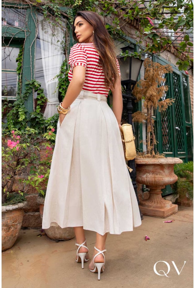 SAIA EM LINHO MISTO COM PREGAS BEGE - LUZIA FAZZOLLI SAIA EM LINHO MISTO COM PREGAS BEGE - LUZIA FAZZOLLI