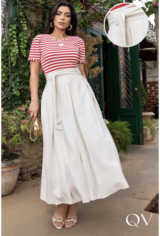 SAIA EM LINHO MISTO COM PREGAS BEGE - LUZIA FAZZOLLI SAIA EM LINHO MISTO COM PREGAS BEGE - LUZIA FAZZOLLI