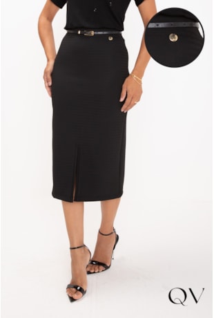 SAIA EM MALHA ALFAIATARIA FENDA PRETO - LEKAZIS SAIA EM MALHA ALFAIATARIA FENDA PRETO - LEKAZIS