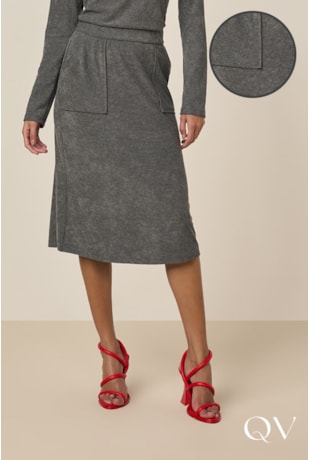 SAIA EM MALHA COTELE CINZA - TITANIUM JEANS SAIA EM MALHA COTELE CINZA - TITANIUM JEANS