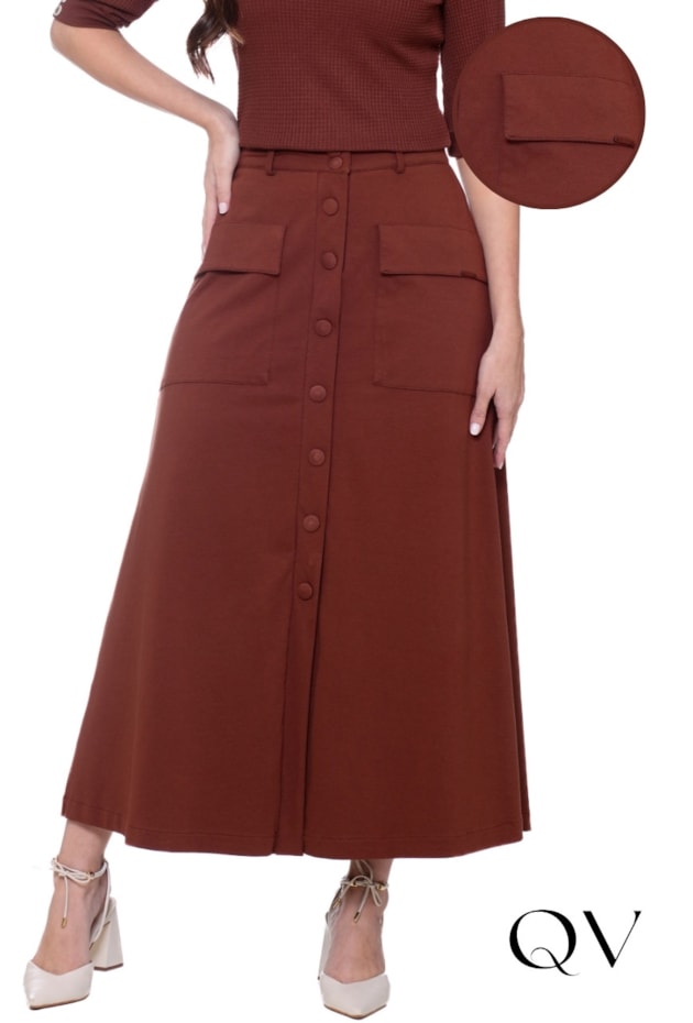 Saia Em Malha Crepe Estruturada Marrom Hapuk QVestido Moda