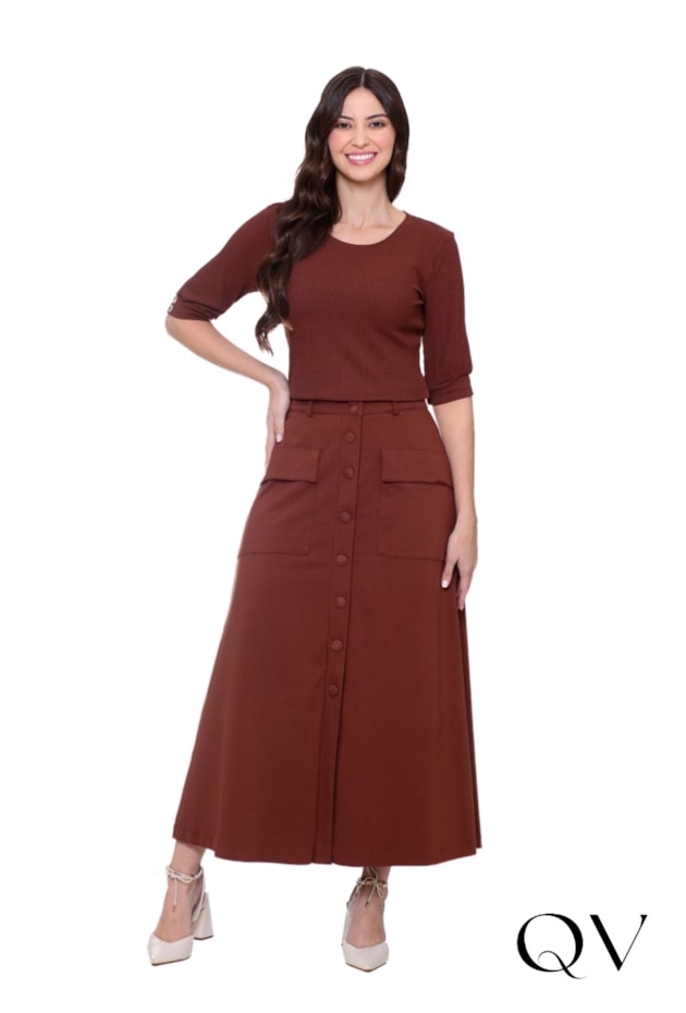 SAIA EM MALHA CREPE ESTRUTURADA MARROM - HAPUK SAIA EM MALHA CREPE ESTRUTURADA MARROM - HAPUK