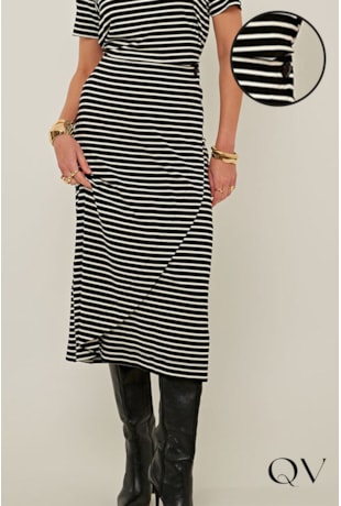 SAIA EM MALHA DE VISCOSE LISTRADO PRETO - LINDA DE MORRER