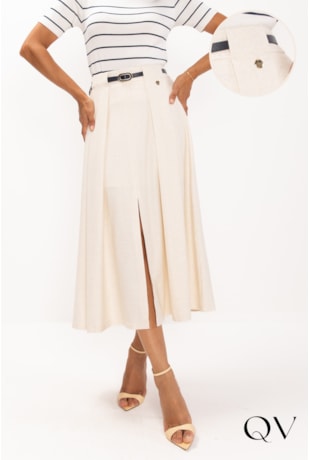 SAIA EM MALHA LINHO COM PREGAS CRU - LEKAZIS