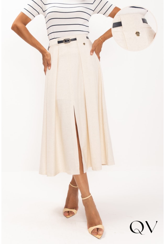 SAIA EM MALHA LINHO COM PREGAS CRU - LEKAZIS