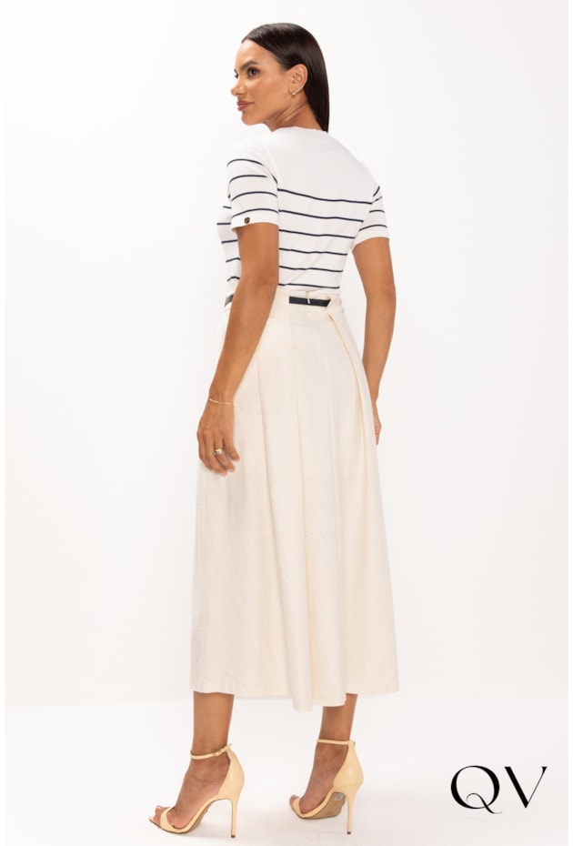 SAIA EM MALHA LINHO COM PREGAS CRU - LEKAZIS