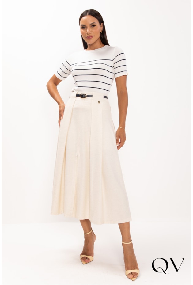 SAIA EM MALHA LINHO COM PREGAS CRU - LEKAZIS