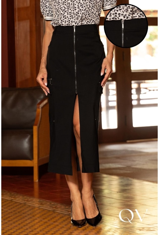 SAIA EM POLIAMIDA BOLSOS CARGO PRETO - ARTSY SAIA EM POLIAMIDA BOLSOS CARGO PRETO - ARTSY