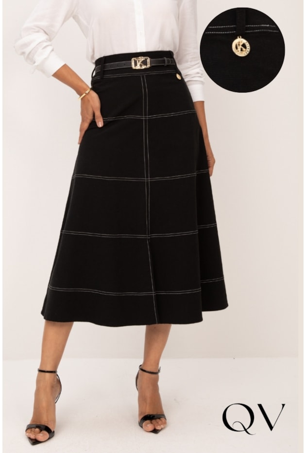 SAIA EM SARJA PESPONTADA PRETO - LEKAZIS