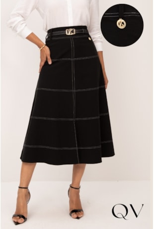 SAIA EM SARJA PESPONTADA PRETO - LEKAZIS