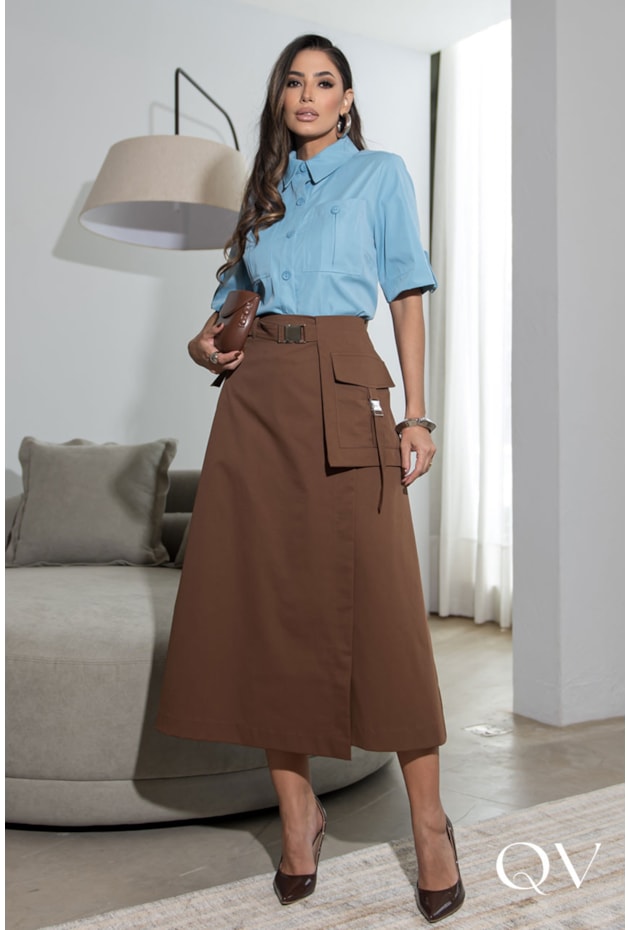 SAIA EM SARJA TRANSPASSADA MARROM - LUZIA FAZZOLLI SAIA EM SARJA TRANSPASSADA MARROM - LUZIA FAZZOLLI