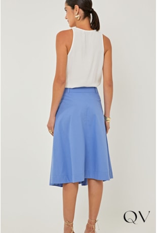 SAIA EM TRICOLINE PREGAS AZUL - LINDA DE MORRER