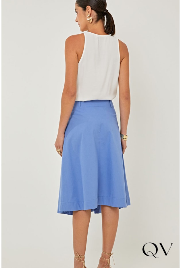 SAIA EM TRICOLINE PREGAS AZUL - LINDA DE MORRER