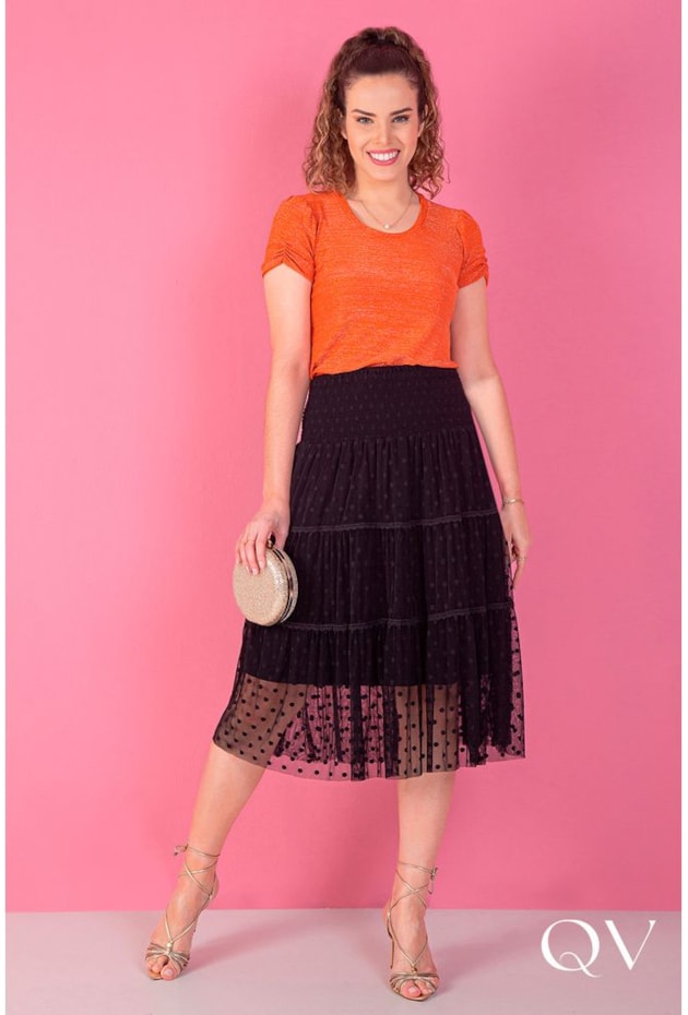 SAIA EM TULE DE POÁ PRETO - PURO SHARMY SAIA EM TULE DE POÁ PRETO - PURO SHARMY