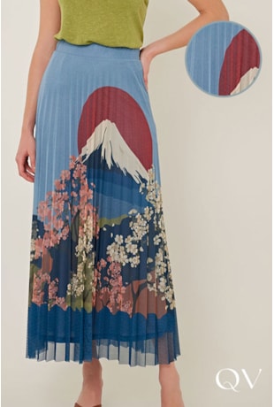 SAIA EM TULE PLISSADO ESTAMPADO AZUL - LINDA DE MORRER SAIA EM TULE PLISSADO ESTAMPADO AZUL - LINDA DE MORRER