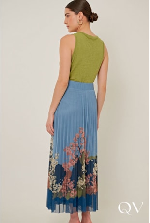 SAIA EM TULE PLISSADO ESTAMPADO AZUL - LINDA DE MORRER SAIA EM TULE PLISSADO ESTAMPADO AZUL - LINDA DE MORRER