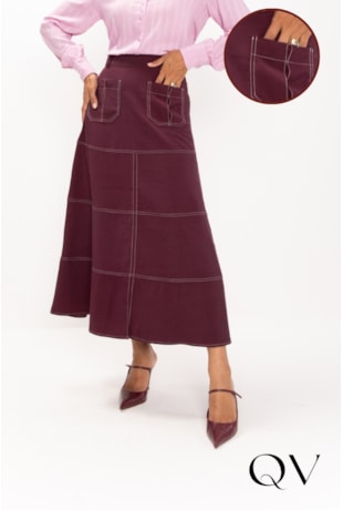 SAIA EM VISCOSE COM PESPONTO VINHO - LEKAZIS