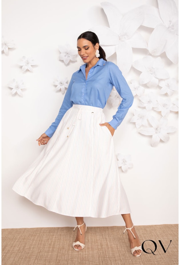 SAIA EM VISCOSE PESPONTOS COLORIDOS OFF - LEKAZIS