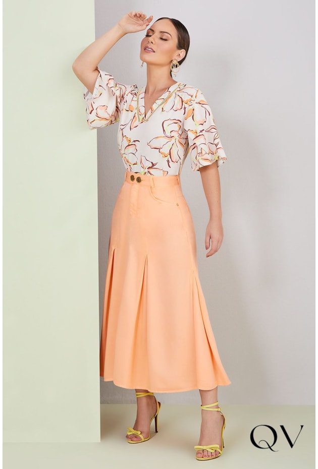SAIA EVASÊ COLOR LARANJA COM PREGAS - TITANIUM JEANS