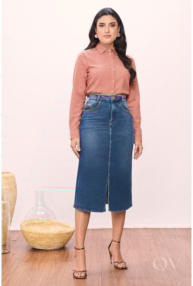 SAIA EVASÊ COM ABERTURA EM JEANS ESCURO - TITANIUM JEANS