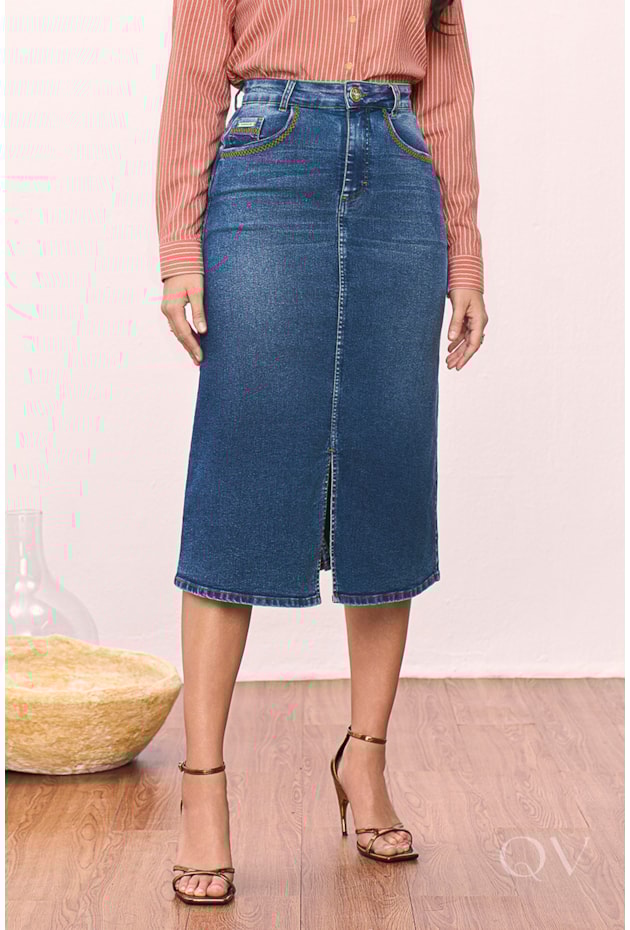 SAIA EVASÊ COM ABERTURA EM JEANS ESCURO - TITANIUM JEANS