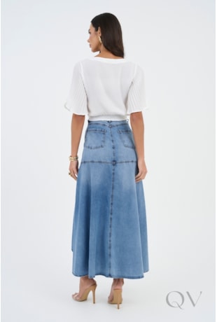 SAIA EVASÊ COM BARRADO MULLET EM JEANS CLARO - VIA TOLENTINO